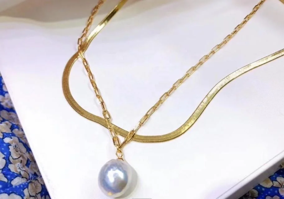 Wholesale Gold Baroque Real Freshwater Pearl Layered Snake Chain Necklaces Jewelry