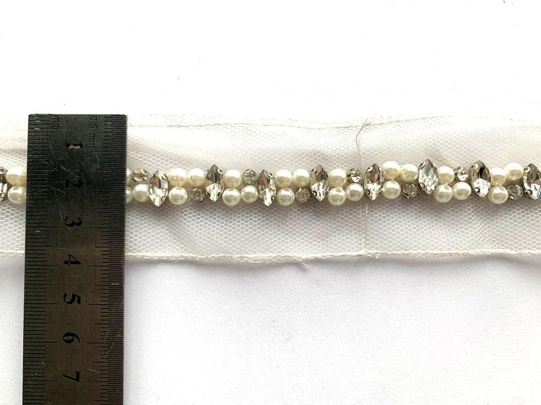 New Garment Accessory Pearl Acrylic White Mesh Beaded Lace Trimming