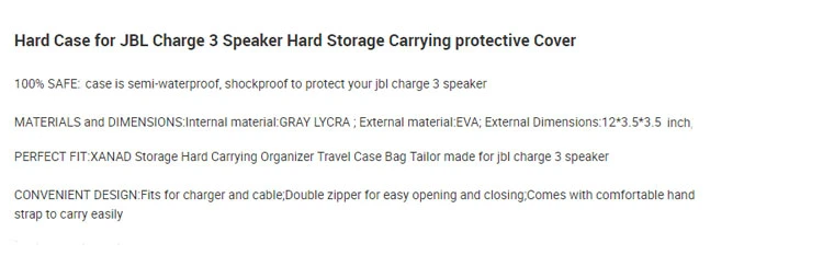 Hot Selling Jbl Speakers Case Shockproof EVA Hard Shell Case Jbl Charge 3