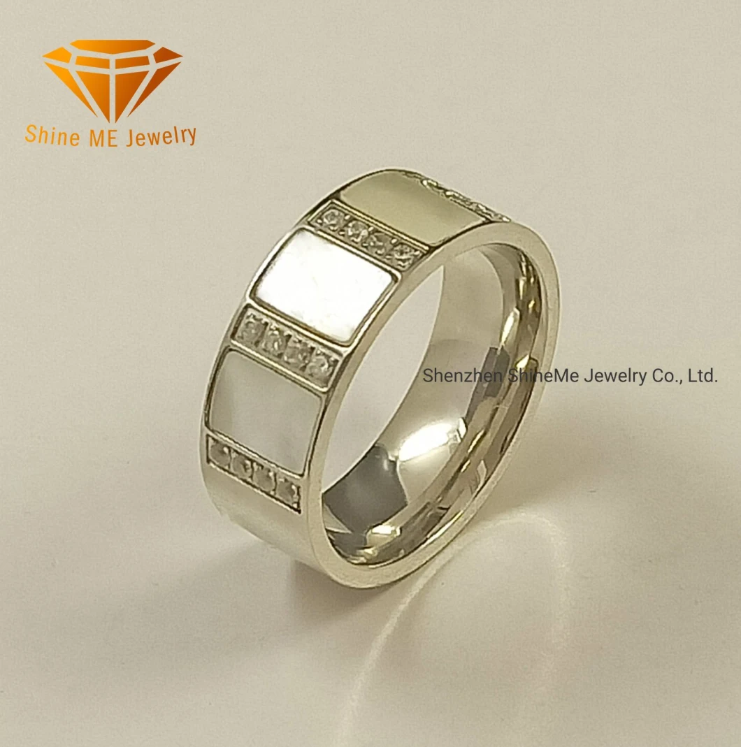Fashion Jewelry Silver Jewelry Stainless Steel Inlay Shell CZ Ring for Women SSR2076