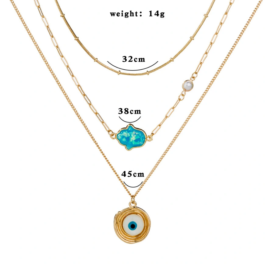 Fashion Jewelry Multi Layers Drop Necklace with Evil Eye