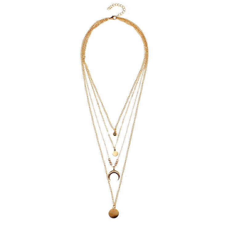 Fashion Jewelry Stylish Multi Layer Necklace with Moon Pendant