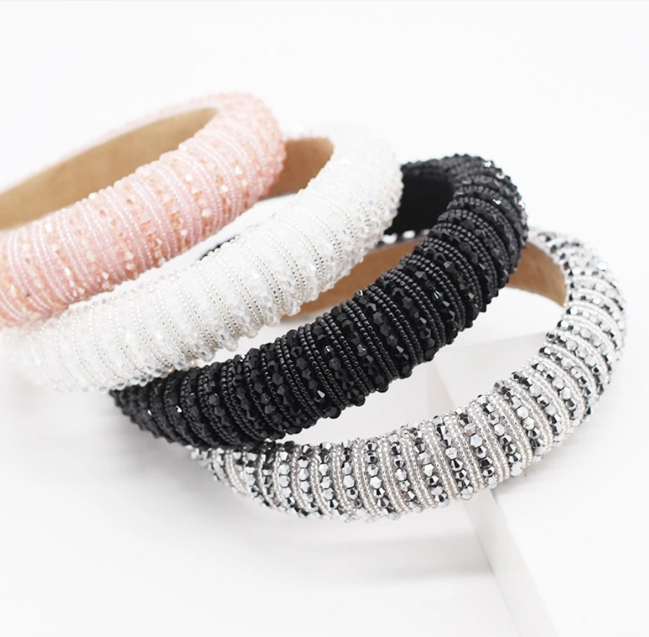 Fashion Crystal Beaded Headband Headdress Rice Beaded Pressed Hair Band Hairpin