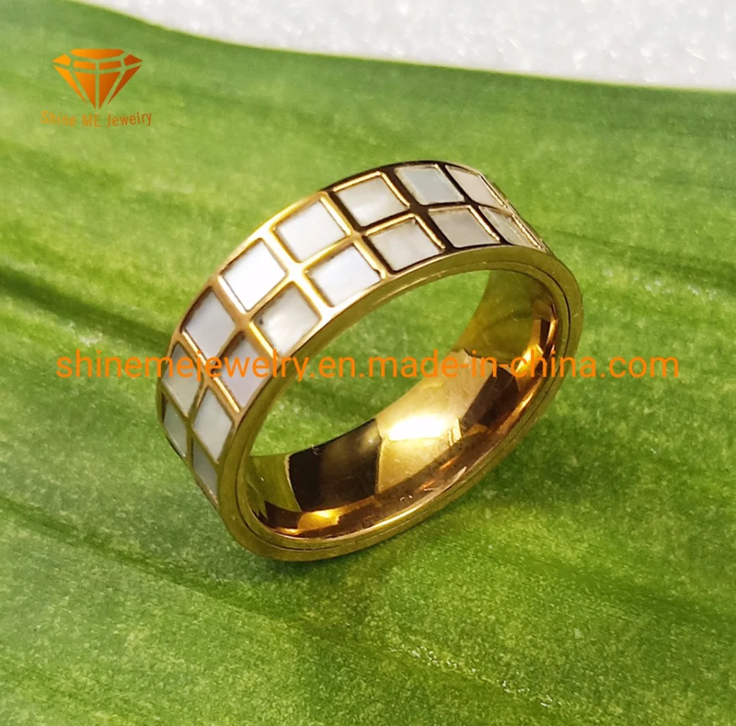 High Quality IP Gold Body Jewelry Stainless Steel Shell Inlaid Jewelry Finger Ring SSR1982