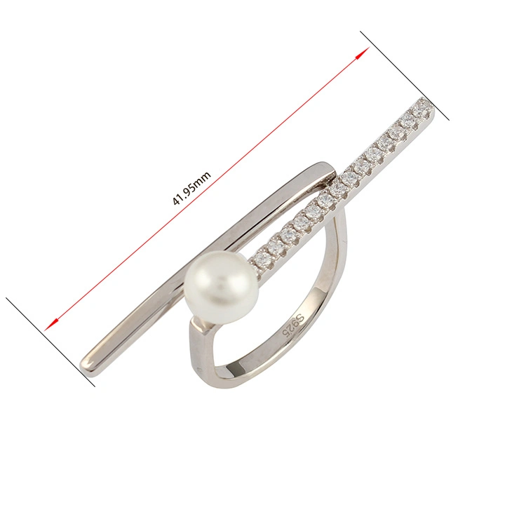 Fashion Jewelry 925 Sterling Silver Diamond Jewellery Irregular Line Ring with Shell Pearl