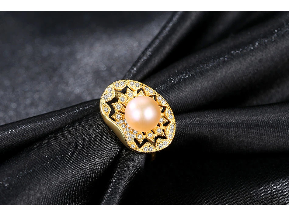 Luxury Gold Plated S925 Silver Freshwater Pearl Wedding Ring