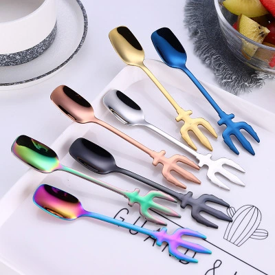New Creative Trident Coffee Spoon 304 Stainless Steel Coffee Spoon Fruit Fork Tableware for Cross Border
