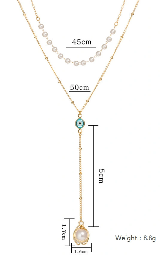 Fashion Jewelry Multi Layers Drop Necklace with Pearl and Evil Eye