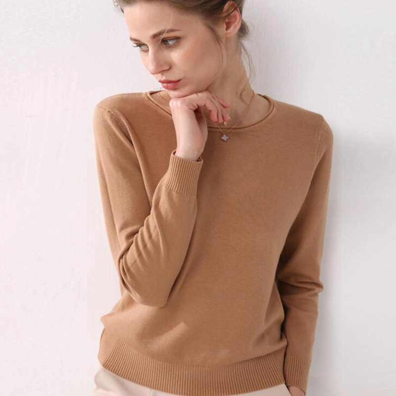 Plain Loose Round Neck Winter Casual Women Knitted Pullover Sweater