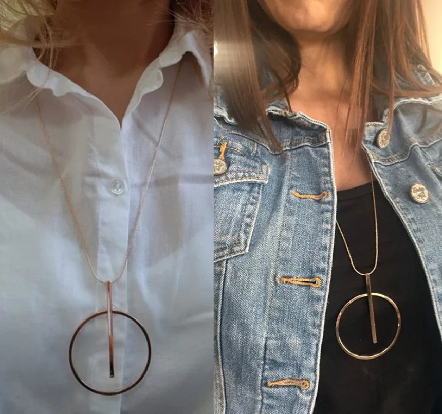 Simple Big Round Women Pendant Necklace Minimalist Gold Circle Long Custom Necklace Pendant Elegant