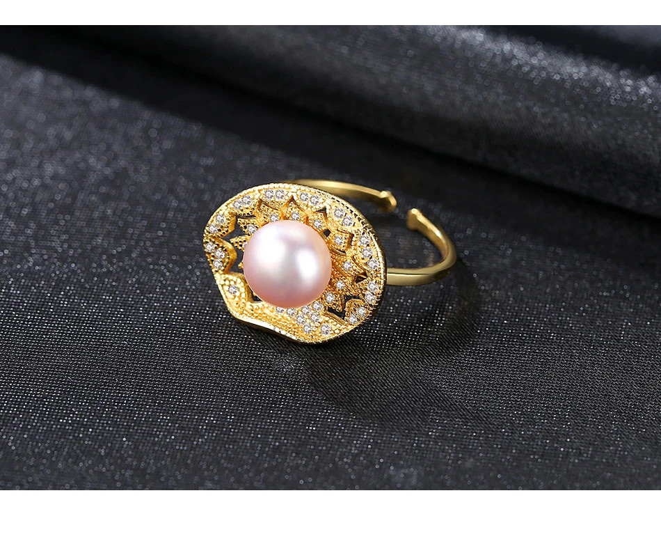 Luxury Gold Plated S925 Silver Freshwater Pearl Wedding Ring