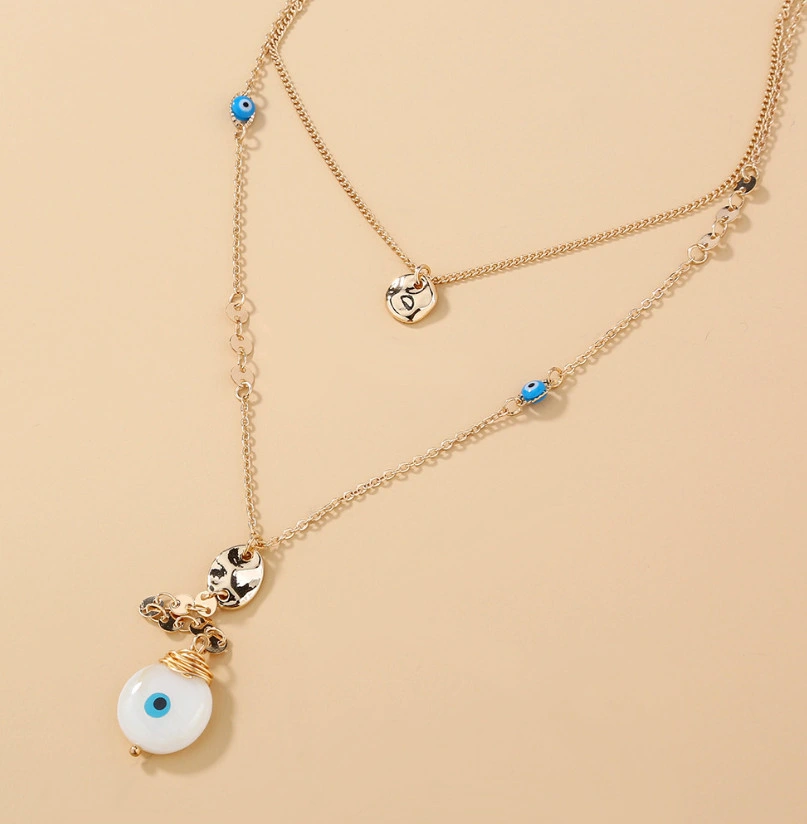 Fashion Jewelry Multi Layers Drop Necklace with Evil Eyes