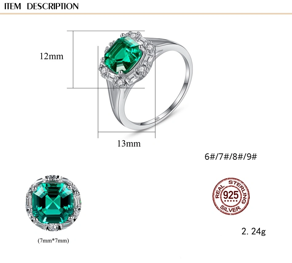 Genuine 925 Sterling Silver Emerald Green Gemstone Rings