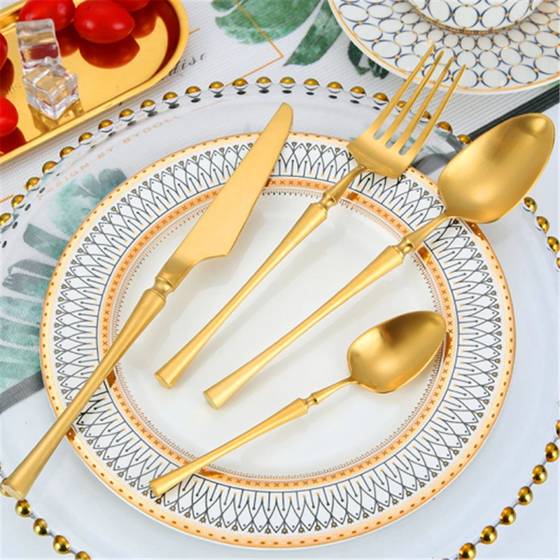 Flat Handle Portuguese Stainless Steel Knife, Fork and Spoon Creative Spray Painting Gold Plated Spoon Tea Spoon Hotel Western Restaurant Steak Knife and Fork