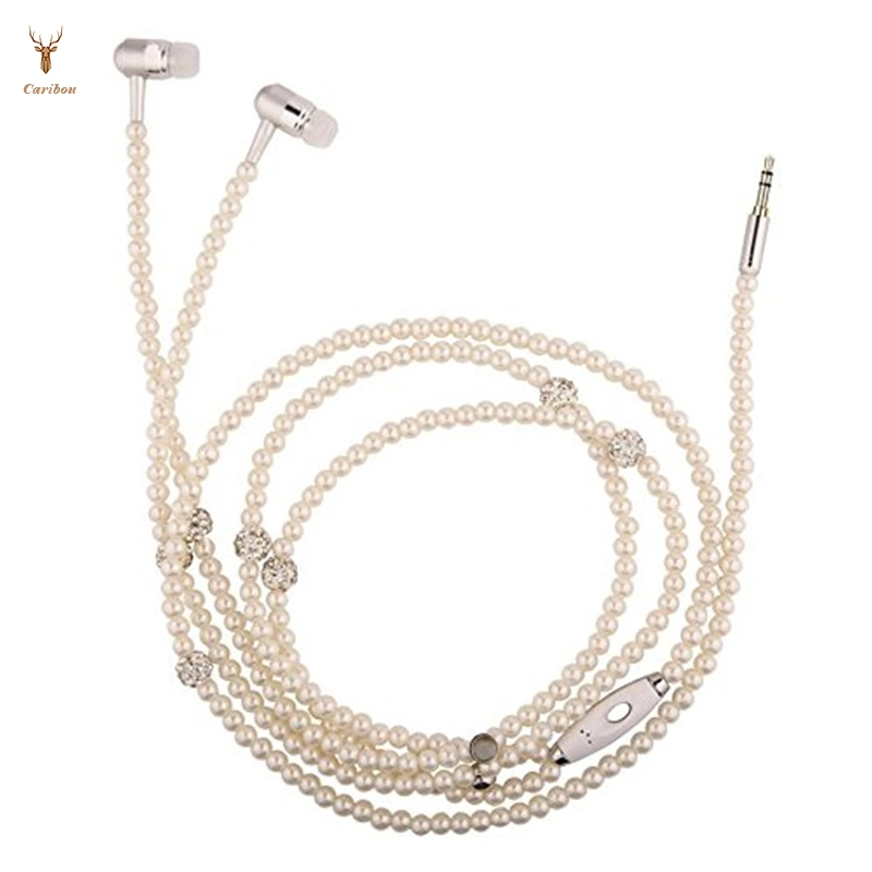 Fashionable Pearl Necklace Earphones Jewelry Beads Earbuds