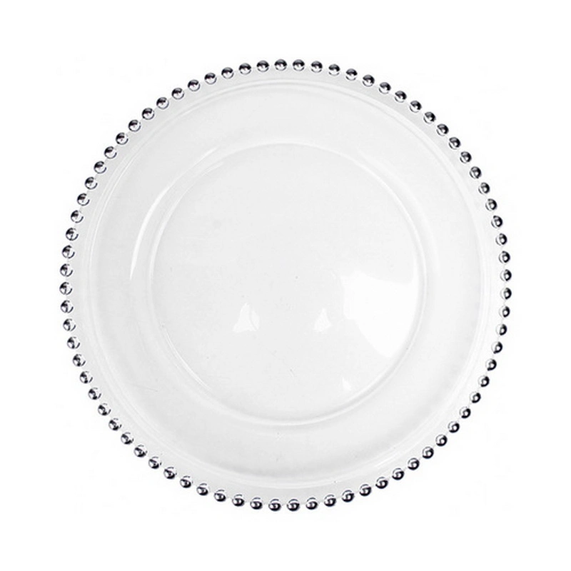 Hotel Restaurant Serving Clear Pearl Beaded Round Glass Charger Plate