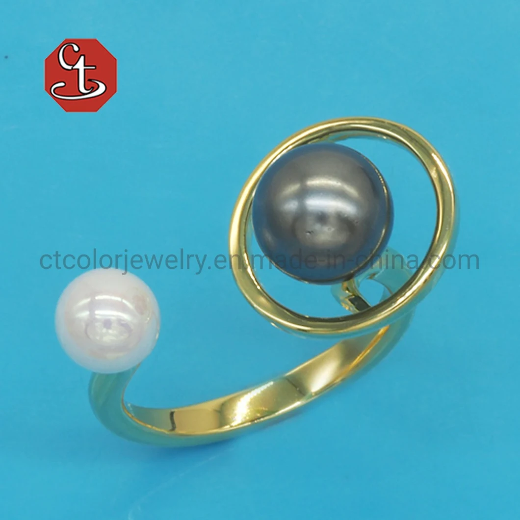 2020 Trendy Style Open Ring Women Shell Pearl Geometric Rings Fashion Brass Wedding Dinner Jewelry