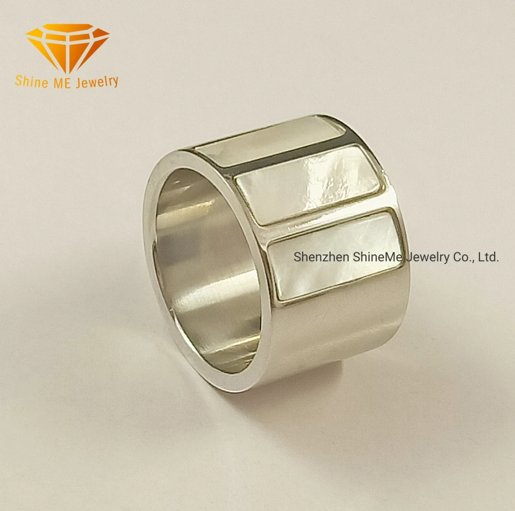 High Quality Silver Jewelry Stainless Steel Jewelry Inlay Shell Jewelry Ring for Men and Women SSR2075