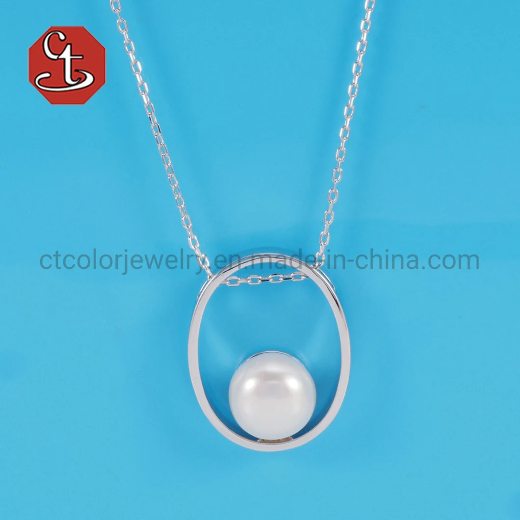 Natural Freshwater Pearl Necklace Oval Shape Pearl Pendant Necklace Geometric Pearl Necklace