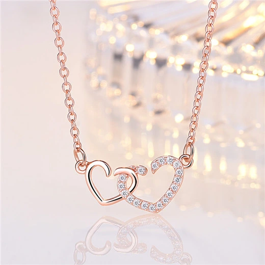 Double Love Necklace Women's Hollow Heart-Shaped Clavicle Chain Necklace
