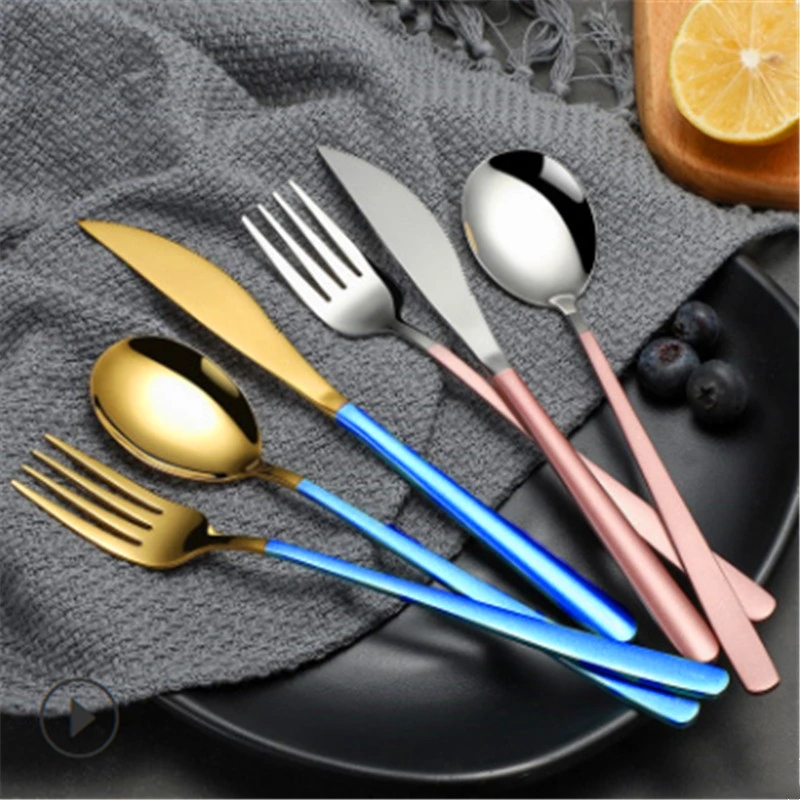 Flat Handle Portuguese Stainless Steel Knife, Fork and Spoon Creative Spray Painting Gold Plated Spoon Tea Spoon Hotel Western Restaurant Steak Knife and Fork