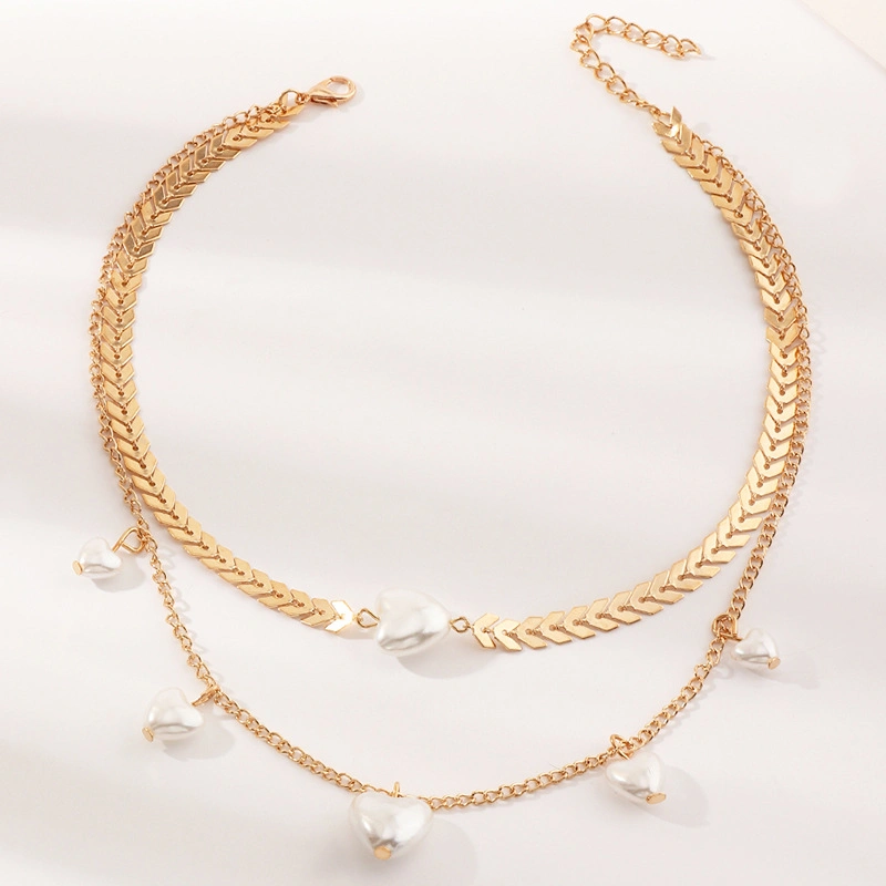 Fashion Jewelry Cute Double Layer Simple Love Pearl Necklace