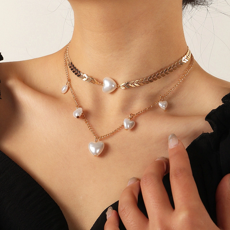Fashion Jewelry Cute Double Layer Simple Love Pearl Necklace