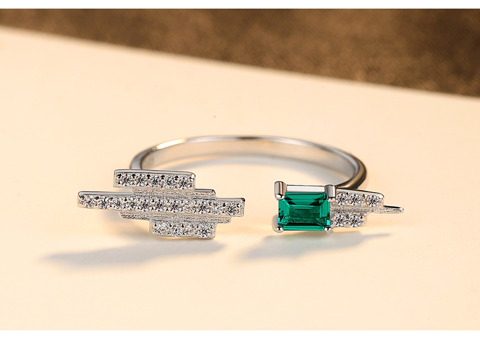 Green Gemstone Open Size 925 Sterling Silver Rings