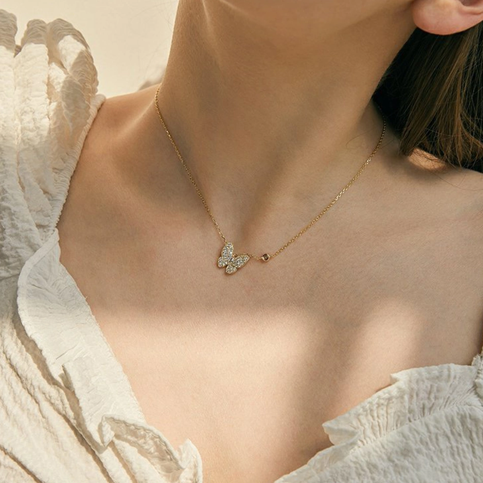 Fine Bead Necklace 18K Gold Plated Fashion Jewelry 925 Sterling Silver Butterfly Pendant Necklace