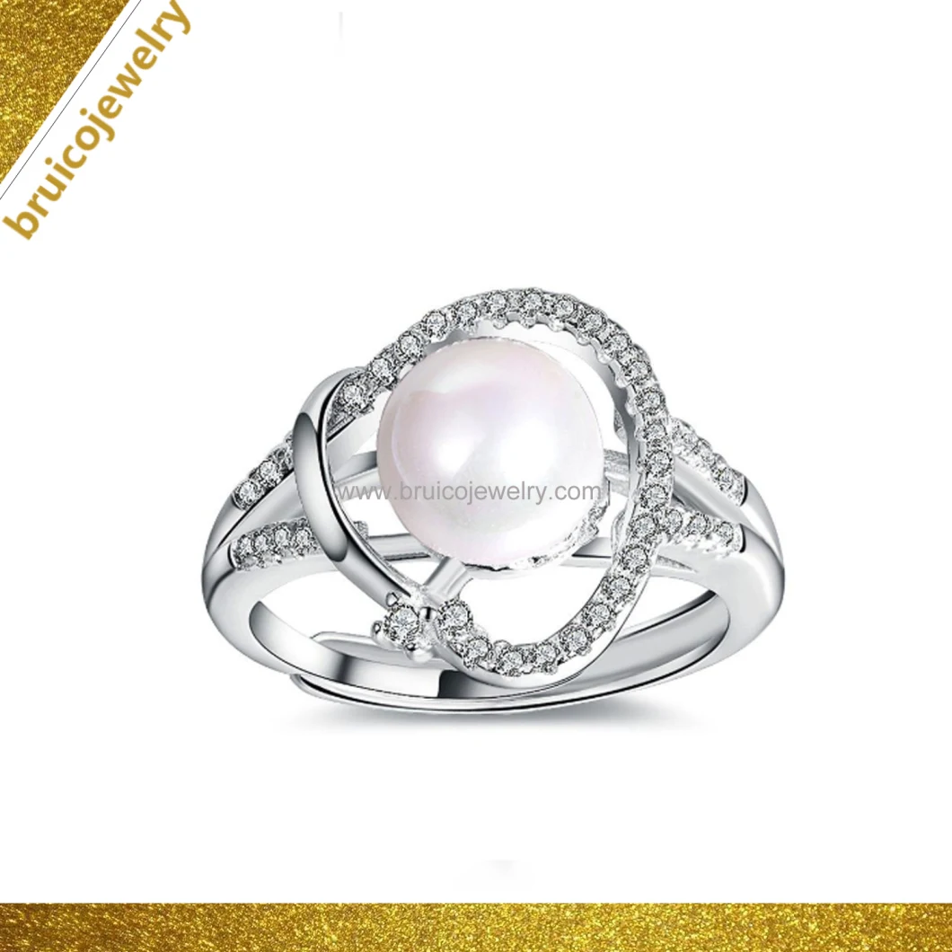 Wholesale White Gold Color Jewelry Fashion Jewellery 925 Sterling Silver Ring Pearl for Women