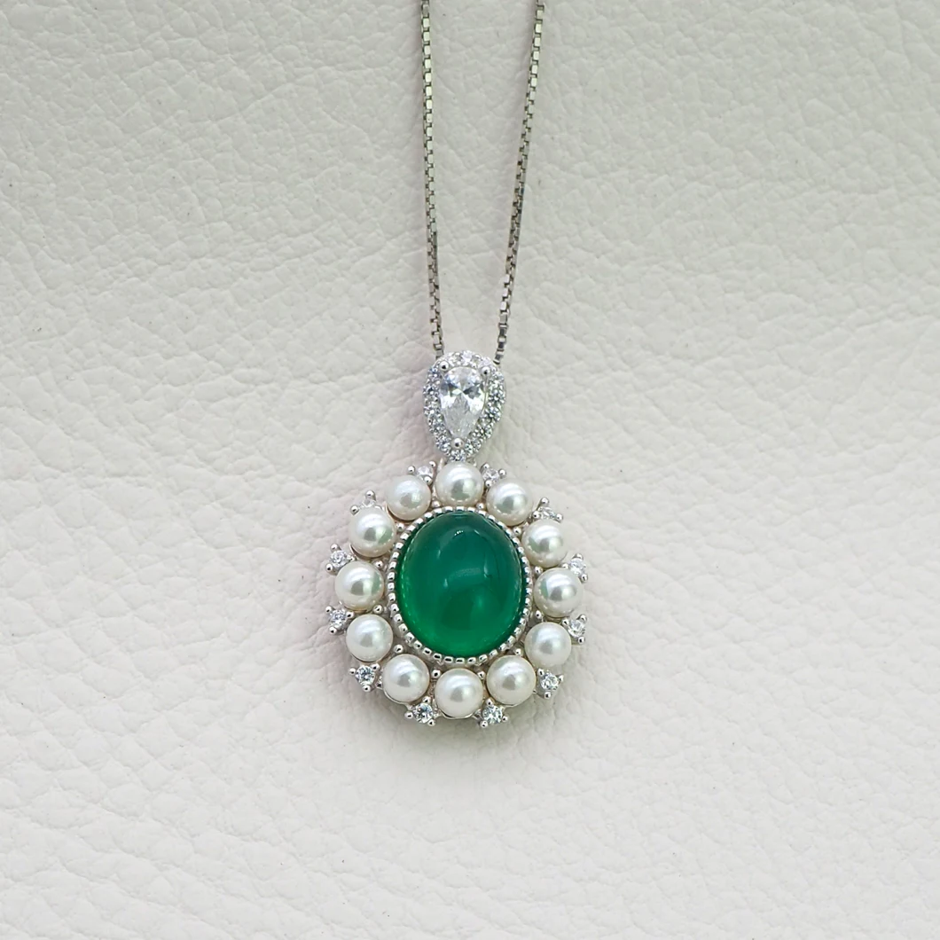 Hot Sale Jewelry 925 Sterling Silver Jewelry Pendants with Chrysoprase Cubic Zirconia Necklaces Shell Pearls