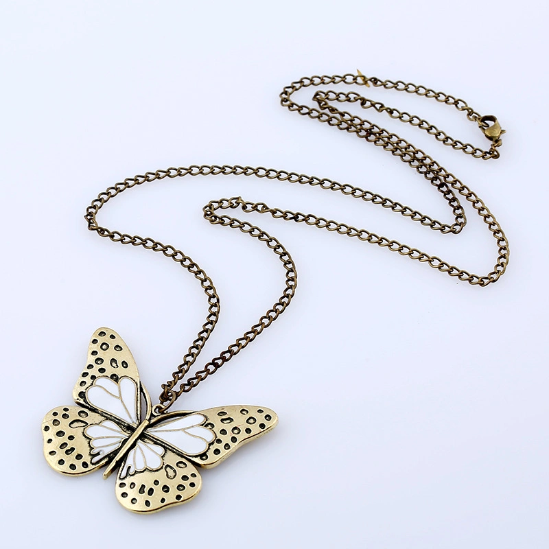 Fashion Retro Jewelry for Women Long Chain Enamel Butterfly Shaped Necklace Pendant Necklace
