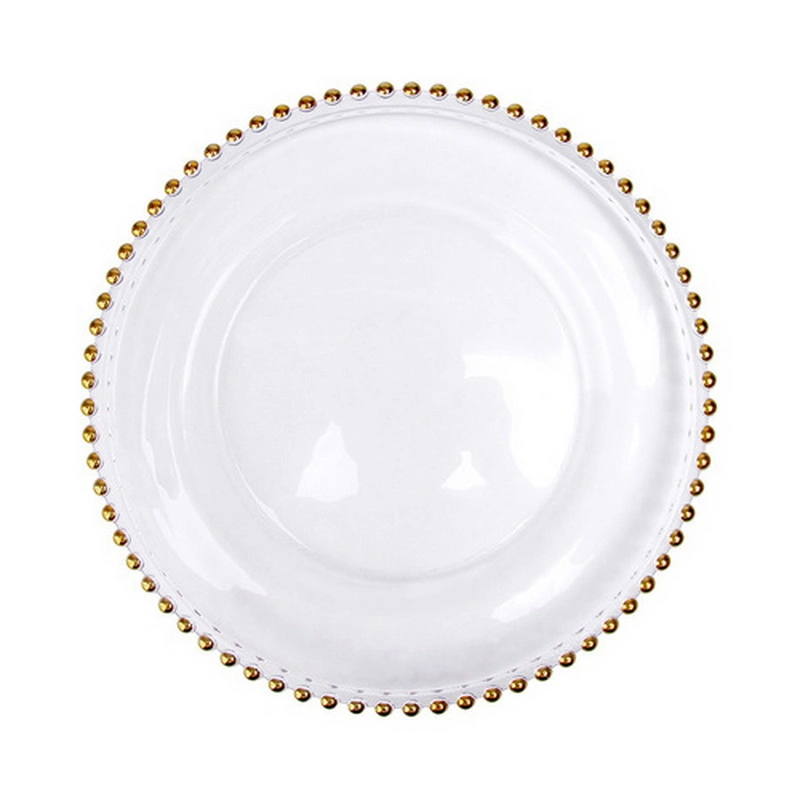 Hotel Restaurant Serving Clear Pearl Beaded Round Glass Charger Plate