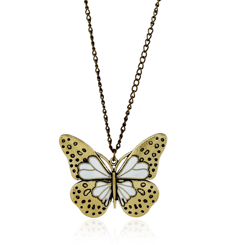 Fashion Retro Jewelry for Women Long Chain Enamel Butterfly Shaped Necklace Pendant Necklace