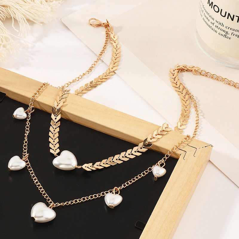 Fashion Jewelry Cute Double Layer Simple Love Pearl Necklace
