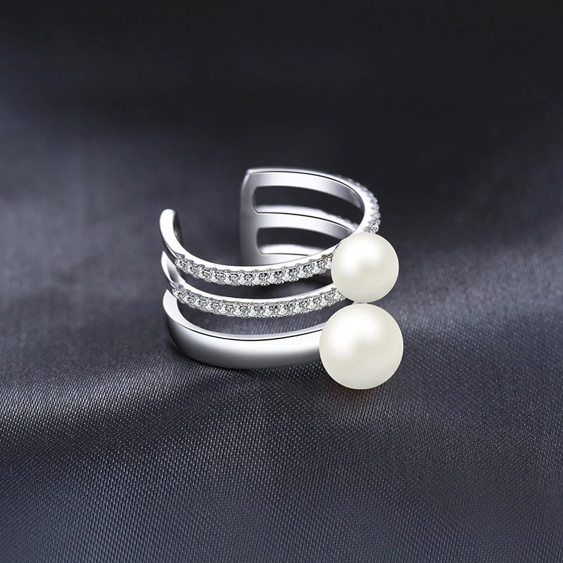 Freshwater Cultured Pearl Band Wrap Stackable Ring 925 Sterling Silver Adjustable Ring for Women