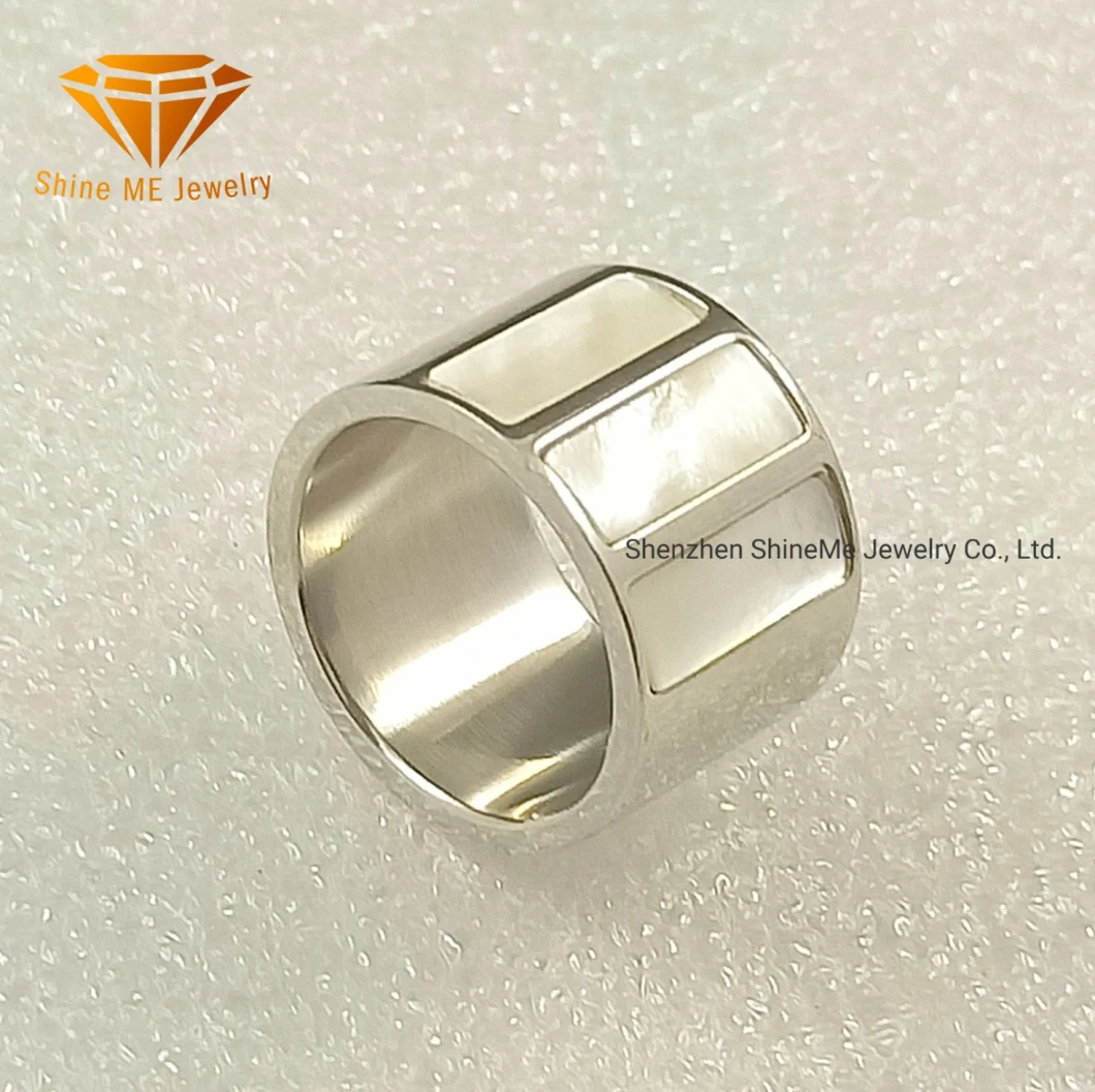 High Quality Silver Jewelry Stainless Steel Jewelry Inlay Shell Jewelry Ring for Men and Women SSR2075