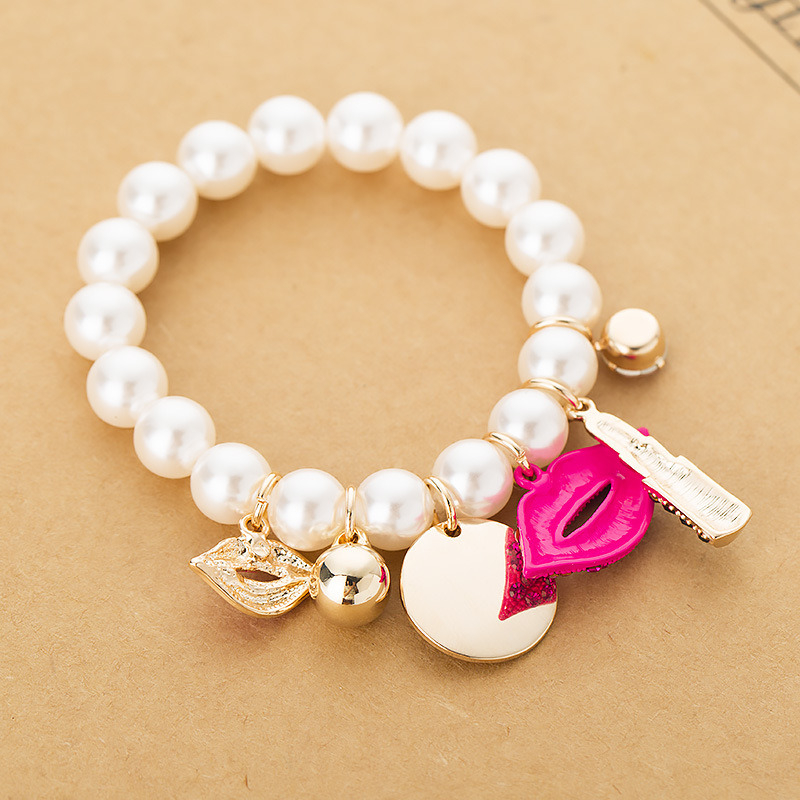 Ladies Mix and Match Pearl Multi-Layer Bracelet Alloy Lips Transfer Beads Trojan Petals