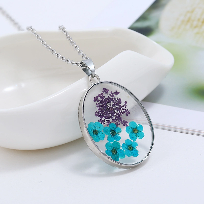Fashion Jewelry for Women Clear Resin Pressed Real Dried Flower Choker Necklace