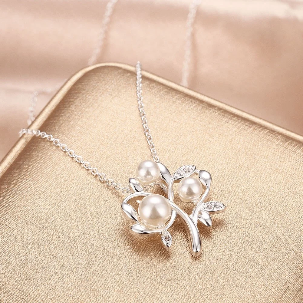 Pear Pendant Necklace Silver Plated Imitation Zicron Pearl Women Necklace