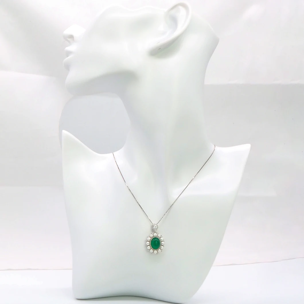 Hot Sale Jewelry 925 Sterling Silver Jewelry Pendants with Chrysoprase Cubic Zirconia Necklaces Shell Pearls