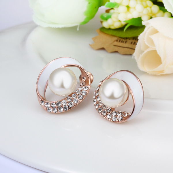 Zinc Alloy Pearl Fashion Women Earrings Imitation Pearl Women Jewelry Rose Gold Plated