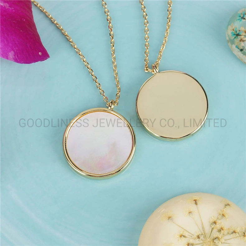 Mother of Pearl Shell Pendant Fashion Necklace Brass Silver Jewelry