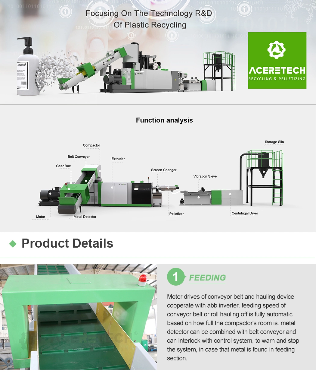 European Design Plastic Recycling and Water-Ring Pelletizer for PP PE PA Film