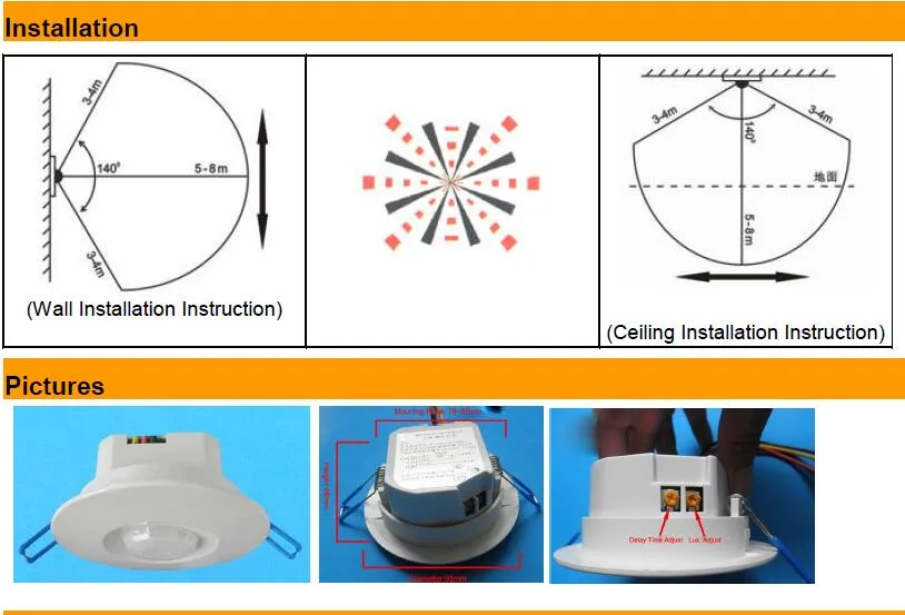 ceiling Mounted Passive Infrared PIR Motion Detector Sensor for Hotel Occupancy System