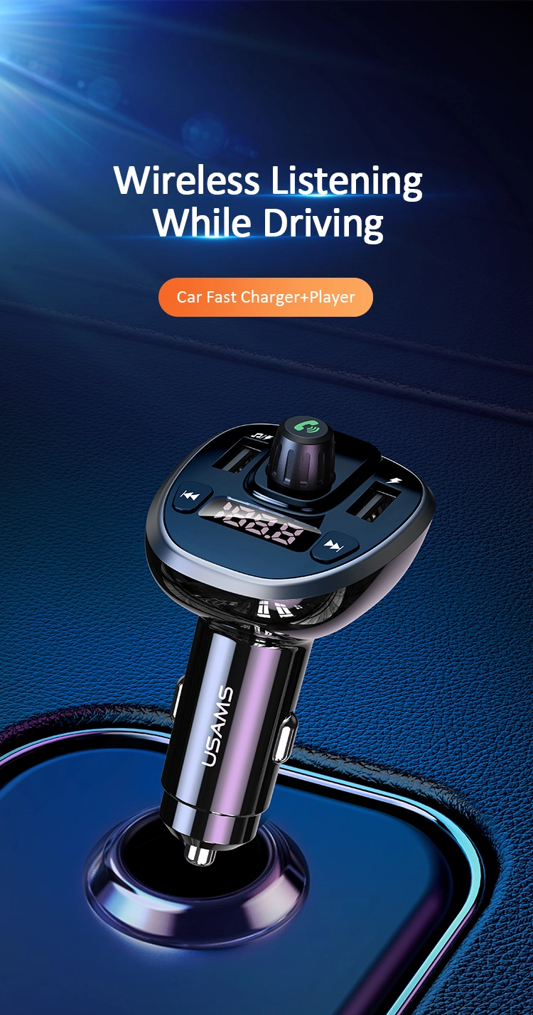 Usams Best Price New Dual USB 3.4A Digital Display Wireless FM Car Charger