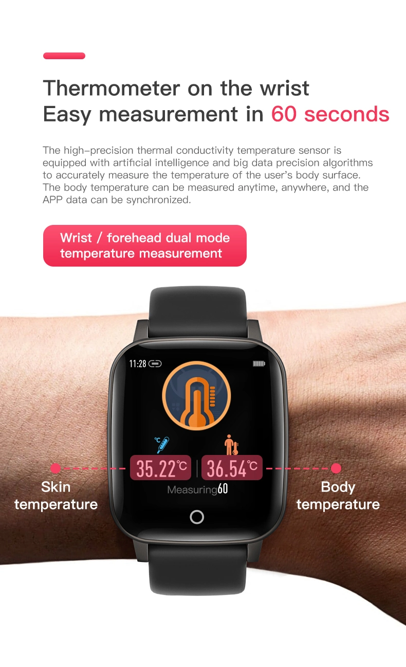 T1 Monitoring Exercise IP67 Waterproof Smart Bracelet Body Temperature Monitoring Smart Watch