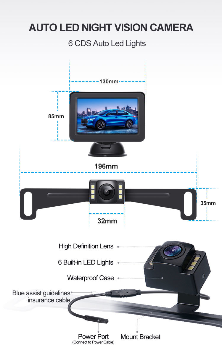 4.3 Inch Monitor with Night Vision Color Image Vehicle Camera