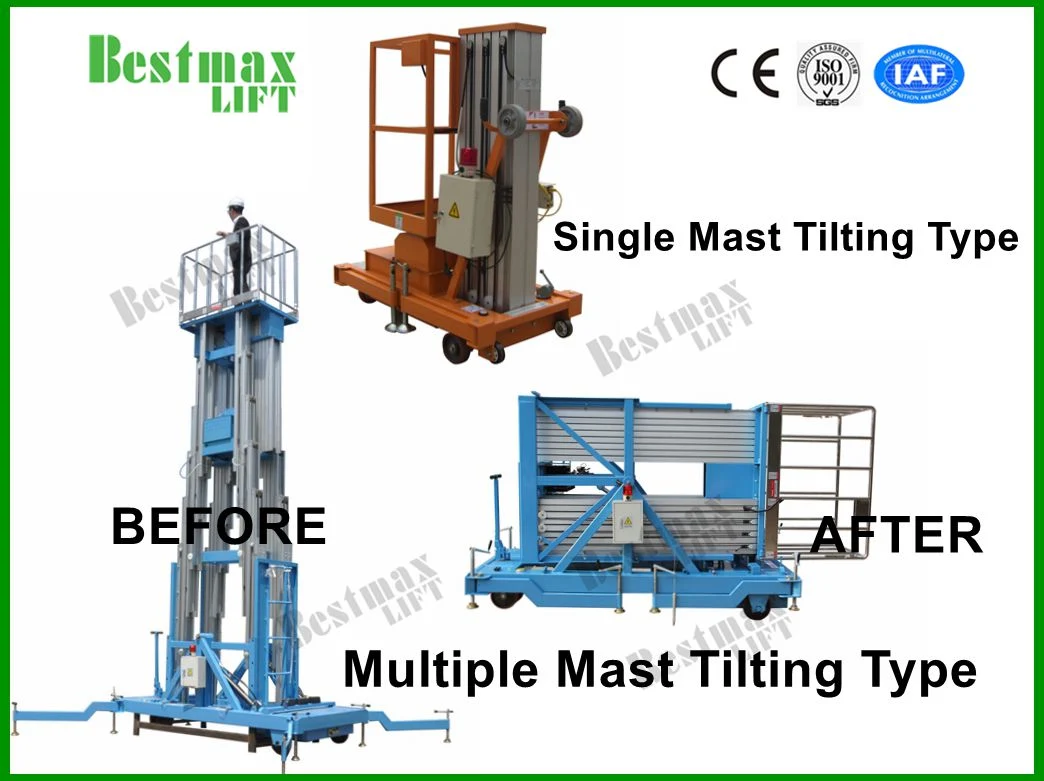 12m Two Operater Occupancy Triple Mast Manual Pushing Vertical Lift