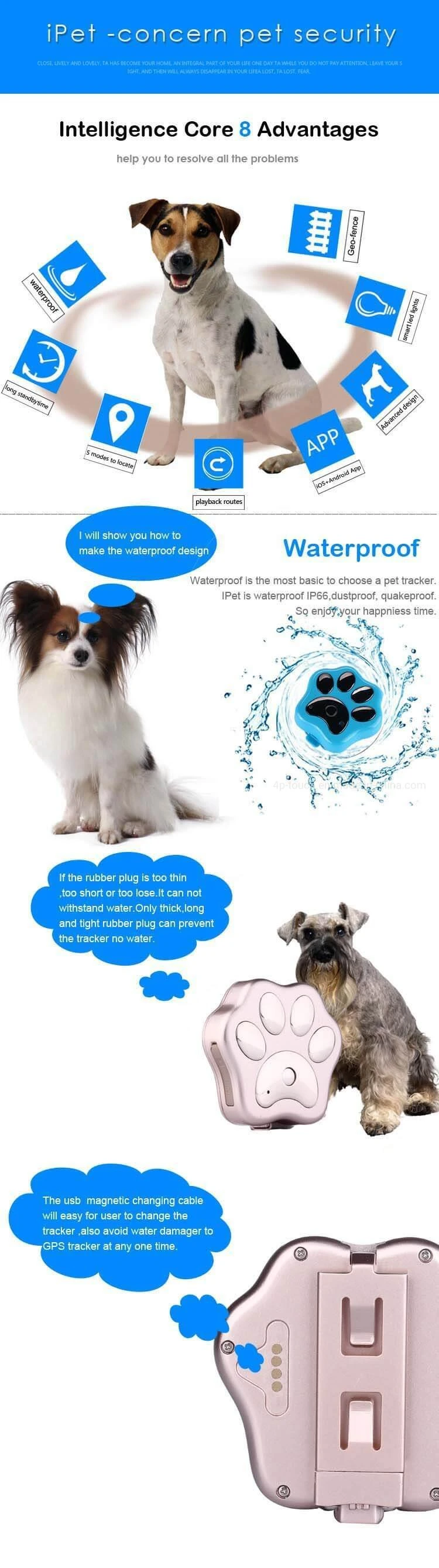 Long Working Time Waterproof Global Real Time GPS Tracker for Pet